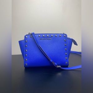 Michael Kors Blue Studded Selma Crossbody Bag